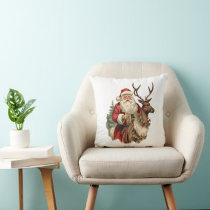 Almofada Papai Noel Retro Montado num Renas Natal