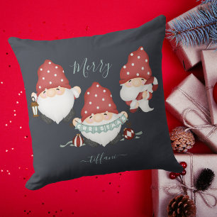 Almofada Papais noeis bonitos Gnomos Feliz Marinho de Natal
