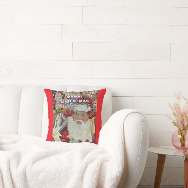 Almofada Papais noeis Clássicos - Verificando O Vermelho De (Sofá)