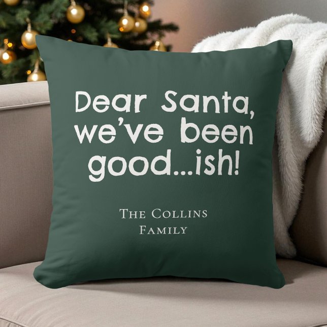 Almofada Papais noeis de humor modernos Feliz Natal Festivo (Modern Humor Santa Green Festive Funny Christmas Throw Pillow)