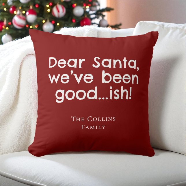 Almofada Papais noeis de Humor Vermelho Moderno Personaliza (Modern Red Humor Santa Personalized Fun Christmas Throw Pillow)