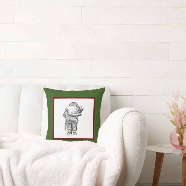 Almofada Papais noeis Elegantes no Suéter Festivo, Desenho  (Sofá)