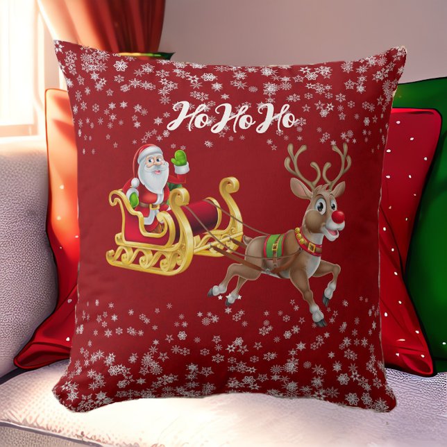 Almofada Papais noeis Reindeer de Natal Sleigh Snowflake Re (Santa Christmas Reindeer Sleigh Snowflake Red Baby Throw Pillow)