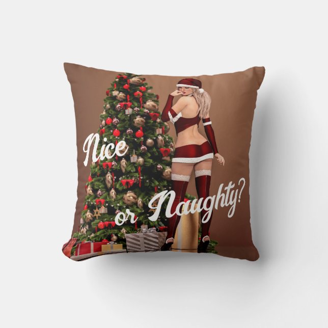 Almofada Papais noeis Sexy Menina perto da Árvore de Natal (Frente)