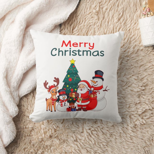 Almofada Papais noeis, Snowman E Reindeer Feliz Natal (Cobertor)