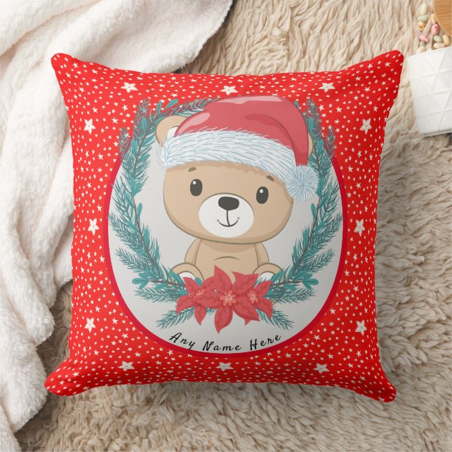Almofada Papais noeis Teddy Bear Red e White Star Natal (Cobertor)