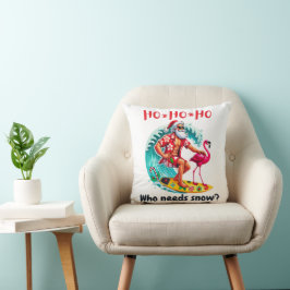 Almofada Papais noeis tropicais surfando com Flamingo e Hol