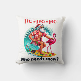 Almofada Papais noeis tropicais surfando com Flamingo e Hol