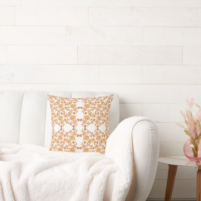 Almofada Papel de parede, cor de laranja e branco, com desi (Sofá)