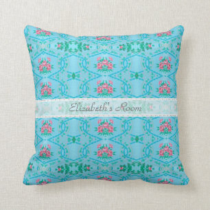 Almofada Papel de parede cor-de-rosa e azul do vintage com