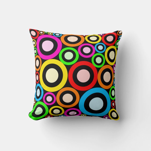 Almofada Papel de parede retro colorido dos anéis (Frente)