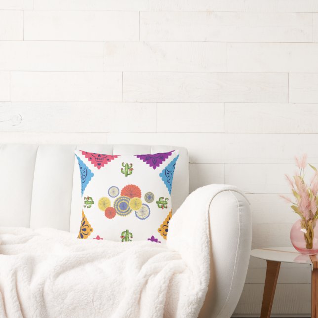 Almofada Papel Festivo Mexicano Ventilador Cactus (Sofá)