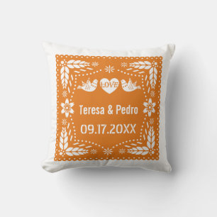 Almofada Papel laranja picado amor pássaros fiesta de casa