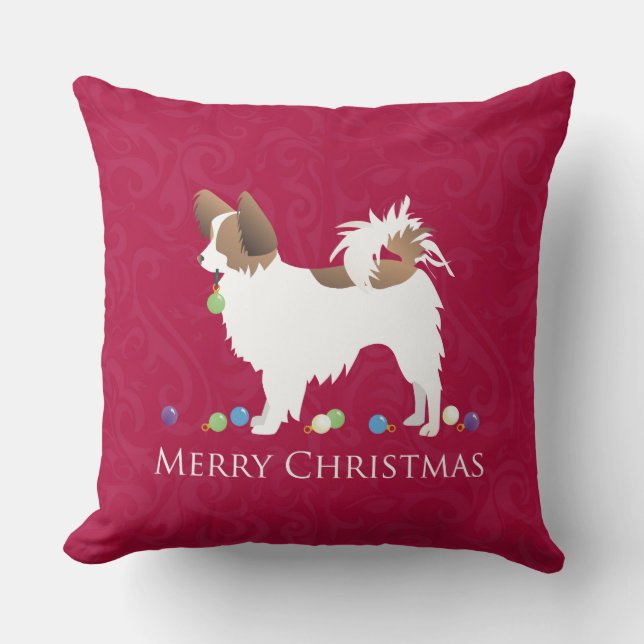 Almofada Papillon Dog Felry Design de Natal (Frente)