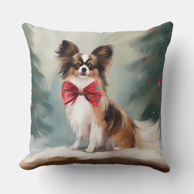 Almofada Papillon Dog no Natal da Neve (Frente)