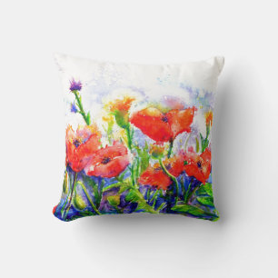 Almofada Papoila Vermelha Campos Aquarela pintura floral
