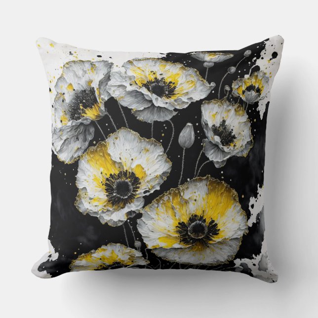 Almofada papoilas brancas, amarelas e pretas (Frente)
