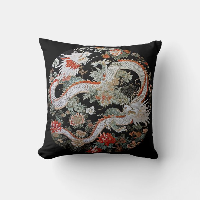 Almofada Par do Travesseiro decorativo White Asian Dragon (Frente)