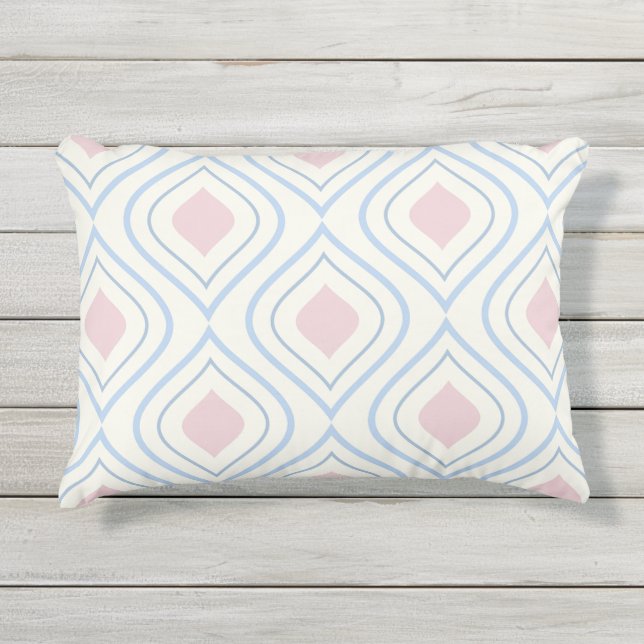 Almofada Para Ambientes Externos Abstrato geométrica, azul, rosa e esbranquiçada (Frente)