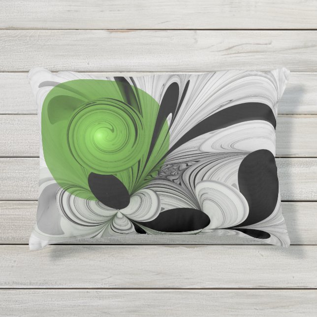 Almofada Para Ambientes Externos Abstrato preto e branco com arte frontal verde (Frente)