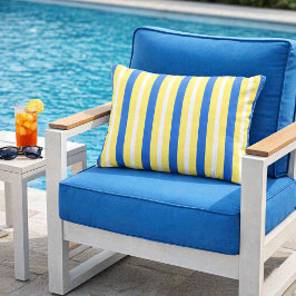 Almofada Para Ambientes Externos Amarelo Branco e Azul Moderno Listrado Ousado