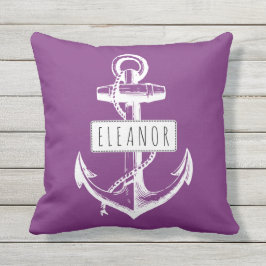 Almofada Para Ambientes Externos Âncora de colheita e nome náutico roxo reversível