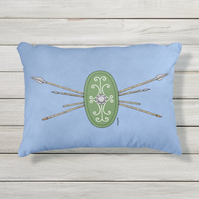 Almofada Para Ambientes Externos Antigos escudos e lanças celtas (Frente)