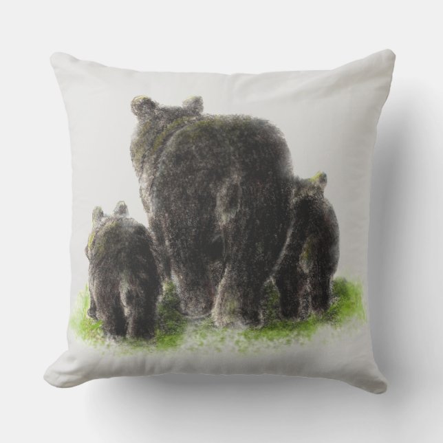 Almofada Para Ambientes Externos Aquarela Black Bear Nature Art (Frente)