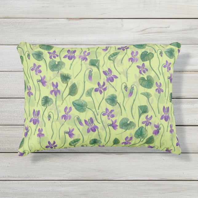 Almofada Para Ambientes Externos Aquarela violetas sobre melão (Frente)