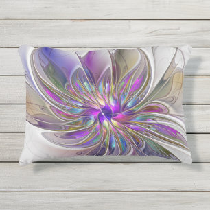 Almofada Para Ambientes Externos Arte de fractal abstrato colorido e energético Flo