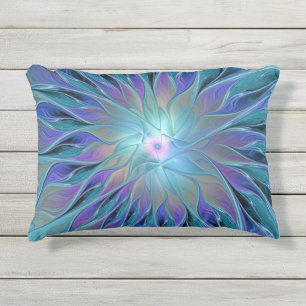 Almofada Para Ambientes Externos Arte Fractal Abstrato de Sonho Roxo Azul