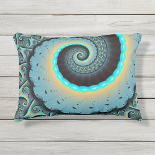Almofada Para Ambientes Externos Arte fractal espiral azul turquesa abstrato laranj