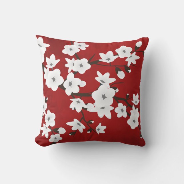 Almofada Para Ambientes Externos Asia Floral White Chersom Red (Frente)