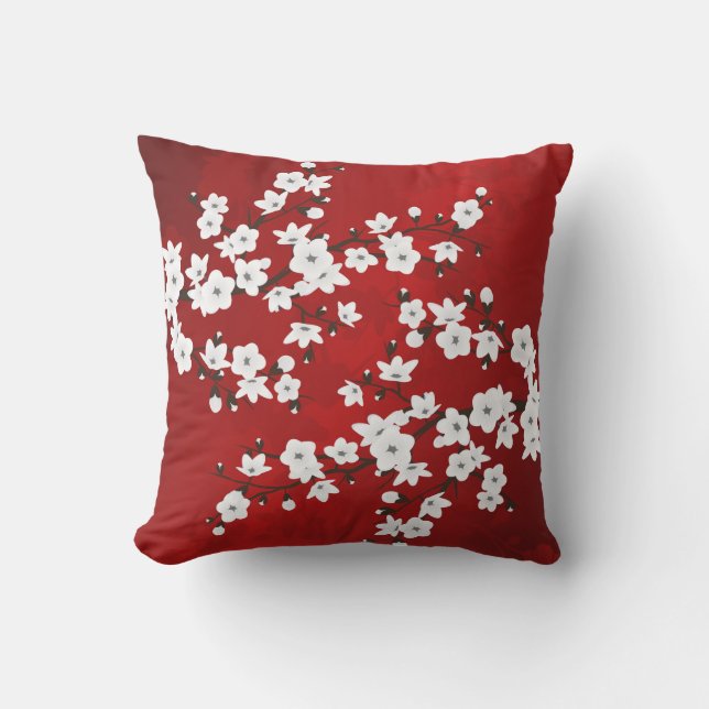 Almofada Para Ambientes Externos Asia Floral White Chersom Red (Frente)