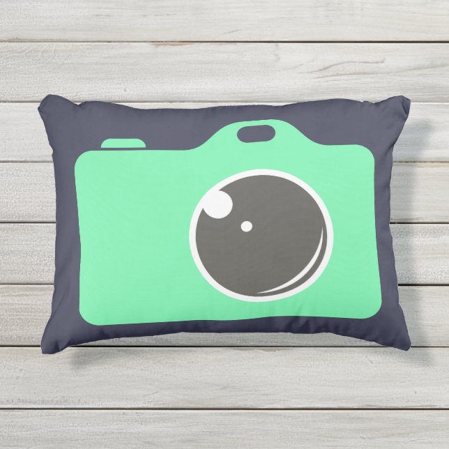 Almofada Para Ambientes Externos Azul-Câmera Pop de Arte Verde (Frente)