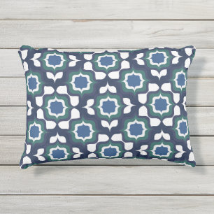 Almofada Para Ambientes Externos Azulejo Mediterrâneo Retrô Azul Marinho Branco