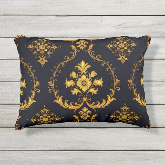 Almofada Para Ambientes Externos "Barockes Ornament-Muster in Gold und Schwarz" (Frente)