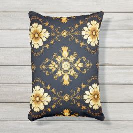 Almofada Para Ambientes Externos "Barockes Ornament-Muster in Gold und Schwarz"