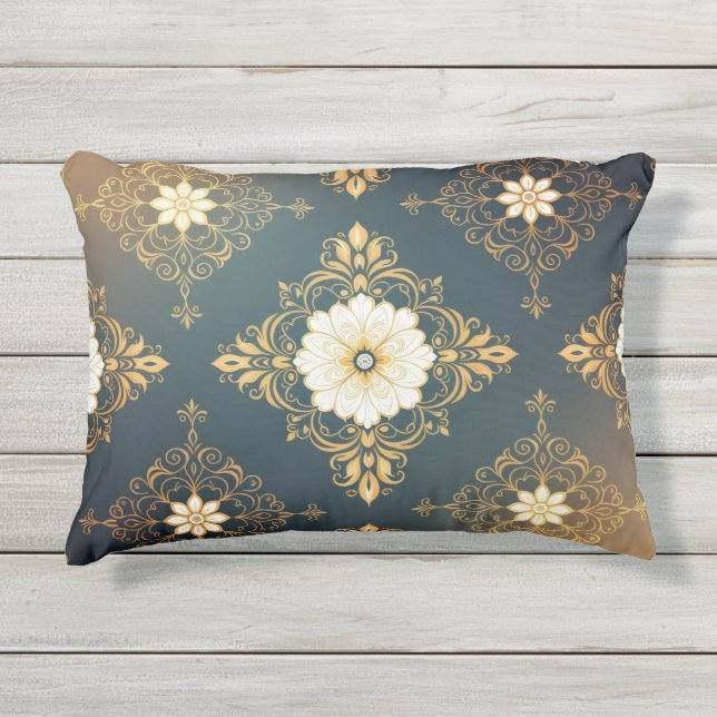 Almofada Para Ambientes Externos "Barockes Ornament-Muster in Gold und Schwarz" Dec (Frente)