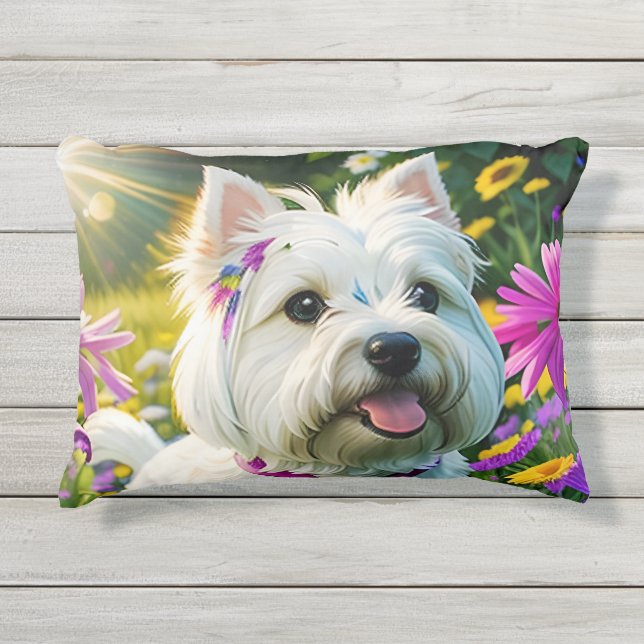 Almofada Para Ambientes Externos Bela Cachorro de Westie Dois (Frente)