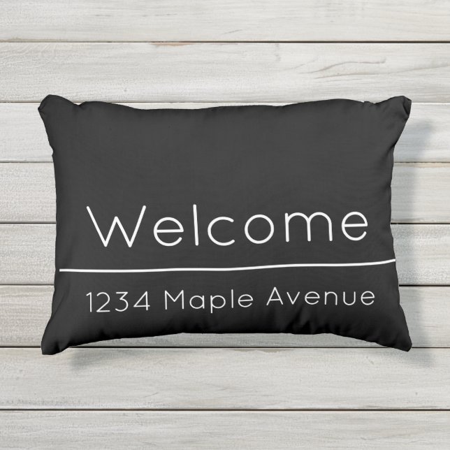 Almofada Para Ambientes Externos Bem-vindo, Black and White Home Street Address (Frente)