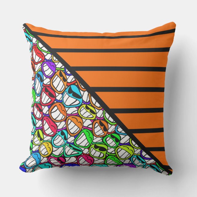 Almofada Para Ambientes Externos BG Stripes Padrão laranja largo + sorrisos legal (Frente)