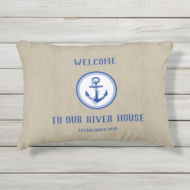 Almofada Para Ambientes Externos Boat Anchor Year Faux Linen (Frente)