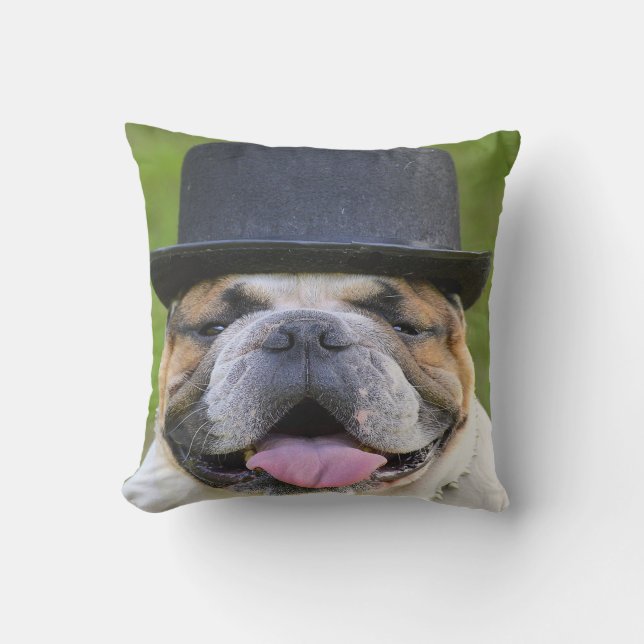 Almofada Para Ambientes Externos Buldogue No Top Hat (Frente)