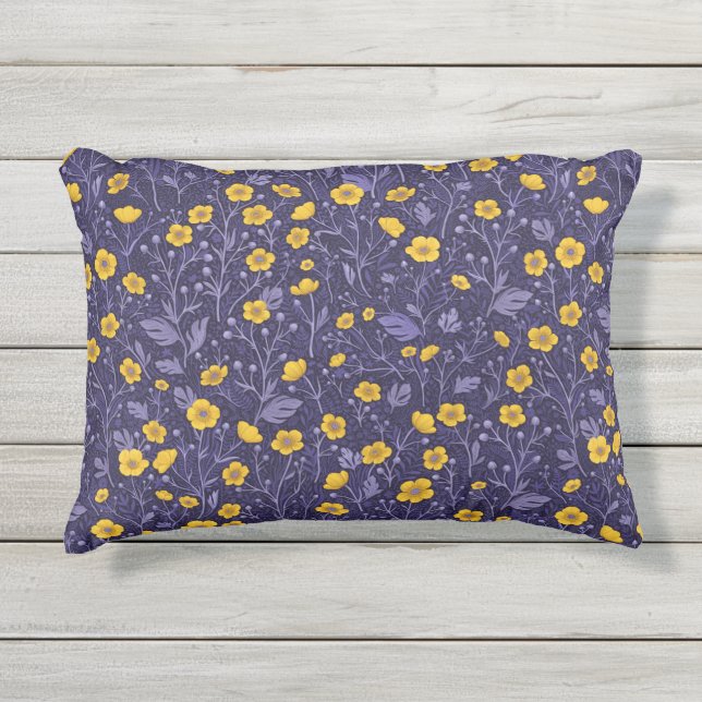 Almofada Para Ambientes Externos Buttercups, amarelo e violeta (Frente)