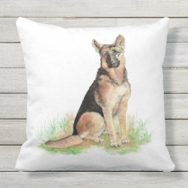 Almofada Para Ambientes Externos Cachorro Pastor Alemão Pet Animal Arte Aquarela