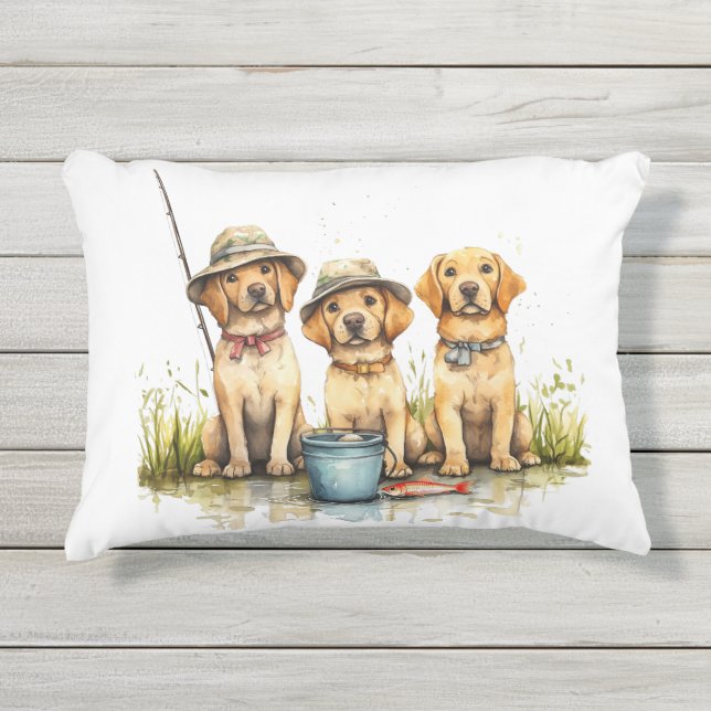 Almofada Para Ambientes Externos Cães Labrador Retriever Pescando (Frente)