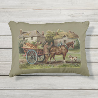 Almofada Para Ambientes Externos Carrinho de Maçã Desenhado em Cavalo Vitoriano