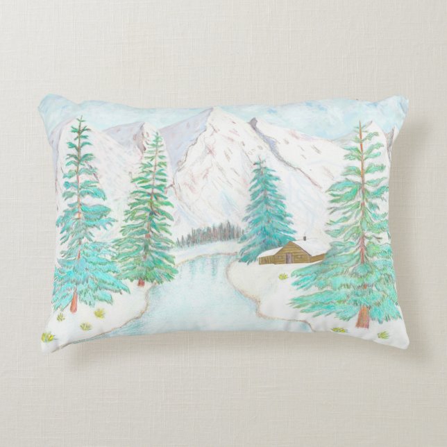 Almofada Para Ambientes Externos Cena De Inverno Com Montanhas (Frente)