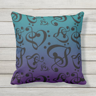 Almofada Para Ambientes Externos Cerceta reversível dos corações da música & Om